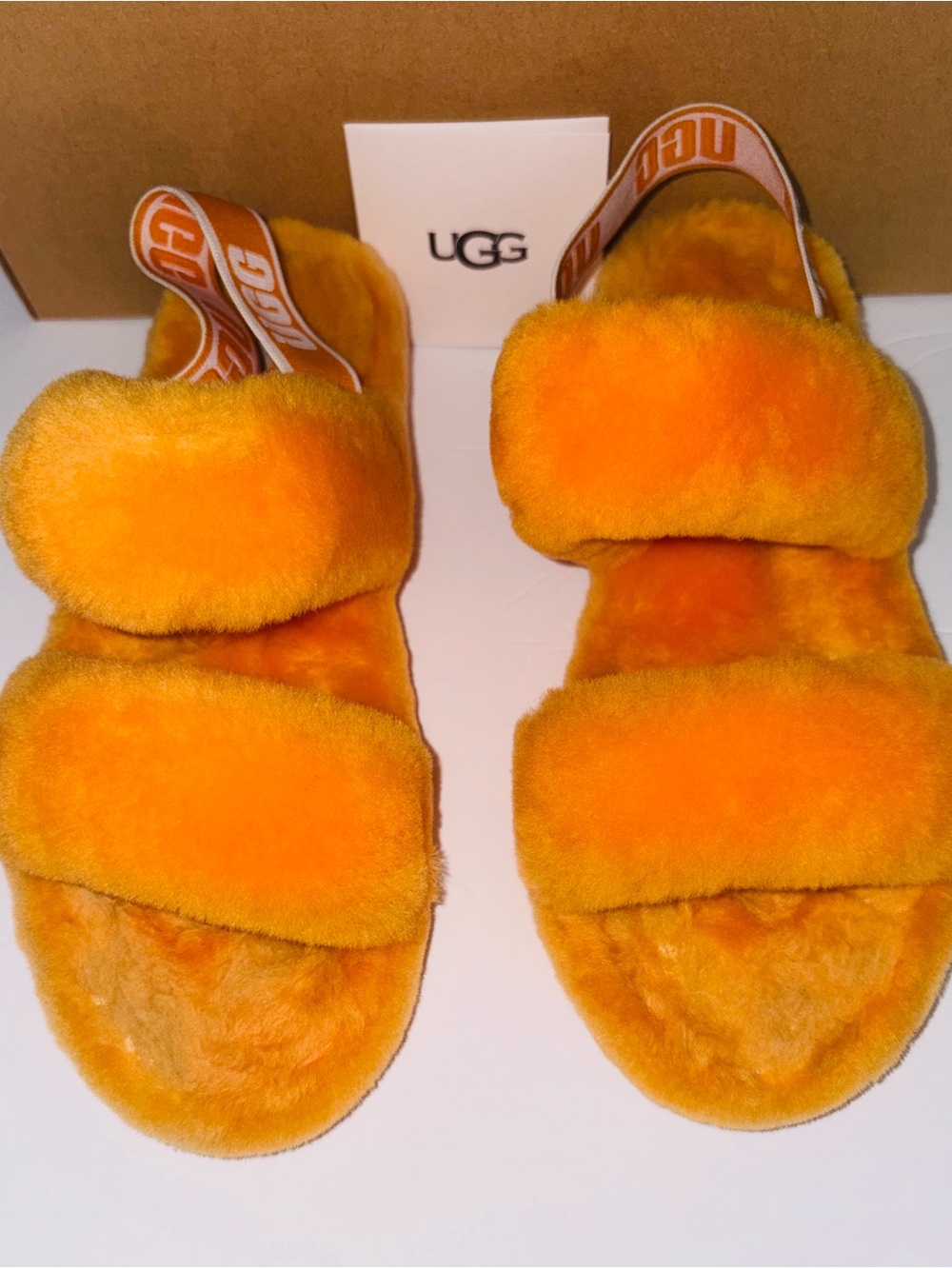 UGG Orange Fluffy Double-Strap Slide Sandals